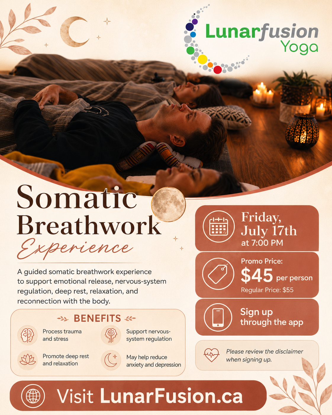 Lunar Fusion Somatic Breathwork Experience on Friday, July 17 at 7 PM, promotional price $45